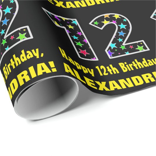 Gelukkige 12e verjaardag, Leuk Kleurrijk Sterren P Cadeaupapier (Rol Hoek)