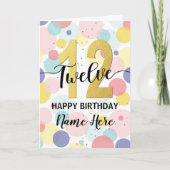 Gelukkige 12e Verjaardag Pastel Regenboog en Goude Kaart (Voorkant)