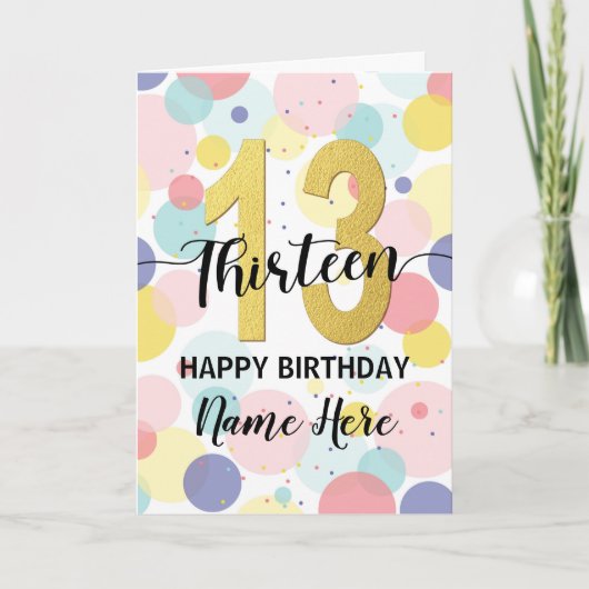 Gelukkige 13e Verjaardag Pastel Regenboog en Goude Kaart (Voorkant)