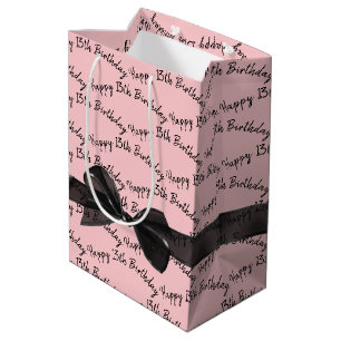 Gelukkige 13e verjaardag Zwarte strik op roze Medium Cadeauzakje