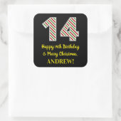 Gelukkige 14de Verjaardag & Vrolijk Kerstmis, Doua Vierkante Sticker (Tas)