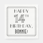 GELUKKIGE 14E VERJAARDAG; Art Deco Stijl; Aangepas Servet (Voorkant)