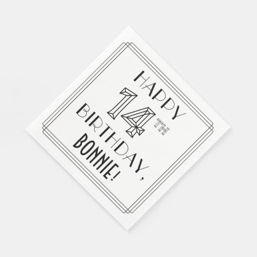 GELUKKIGE 14E VERJAARDAG; Art Deco Stijl; Aangepas Servet (Hoek)