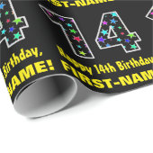 Gelukkige 14e Verjaardag, Leuke Kleurrijke Sterren Cadeaupapier (Rol Hoek)