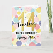 Gelukkige 14e Verjaardag Pastel Regenboog en Goude Kaart (Voorkant)