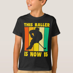 Gelukkige 15 Verjaardag 15 Jaar Oud Retro IJshocke T-shirt