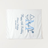 Gelukkige 15e verjaardag blauwe voeg naam monogram wandkleed (Voorkant (horizontaal))