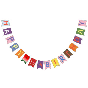 gelukkige 15e verjaardag bunting vlaggen vlaggetjes