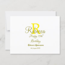 Gelukkige 15e verjaardag geel naam monogram modern