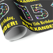 Gelukkige 15e verjaardag, Leuk Kleurrijk Sterren P Cadeaupapier (Rol Hoek)