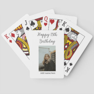 Gelukkige 15e verjaardag naam toevoegen foto tekst pokerkaarten