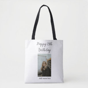 Gelukkige 15e verjaardag naam toevoegen foto tekst tote bag