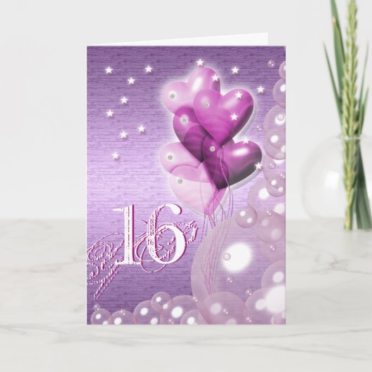 Gelukkige 16de heldere verjaardagsballons kaart (Voorkant)