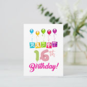 Gelukkige 16de verjaardag briefkaart (Staand voorkant)