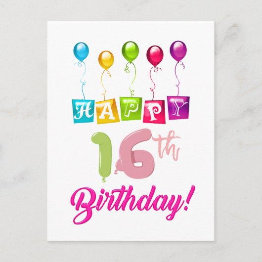 Gelukkige 16de verjaardag briefkaart (Voorkant)