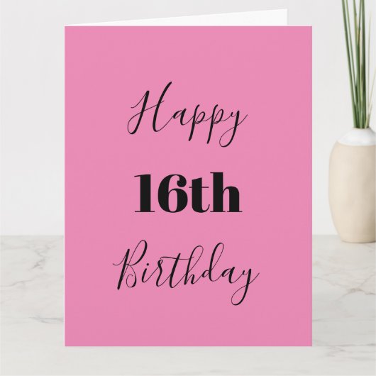 Gelukkige 16de Verjaardag Roze Zwart Custom Age Kl Kaart (Voorkant)