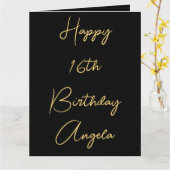 Gelukkige 16de Verjaardag Zestien Goud Zwart Aange Kaart (Gele Bloem)