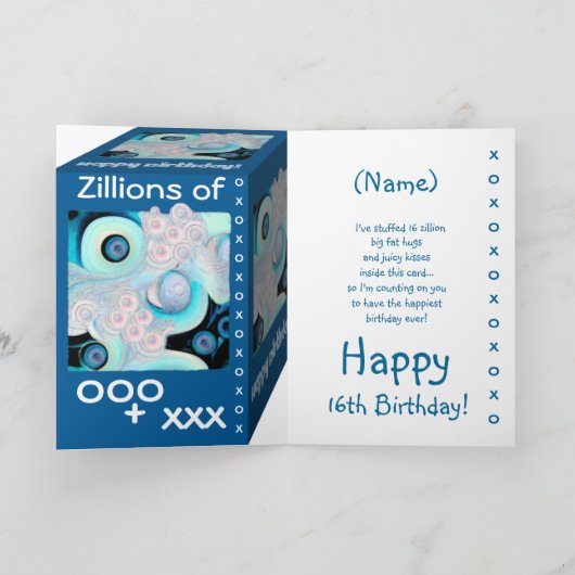 Gelukkige 16e verjaardag - 16 Ziljoen Knuffels & K Kaart (Binnen)