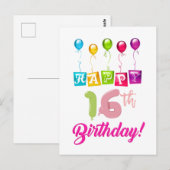 Gelukkige 16e verjaardag briefkaart (Voorkant / Achterkant)