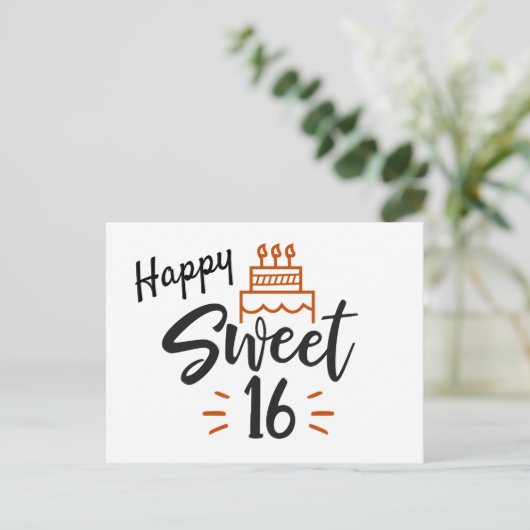 Gelukkige 16e verjaardag briefkaart (Staand voorkant)
