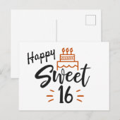 Gelukkige 16e verjaardag briefkaart (Voorkant / Achterkant)