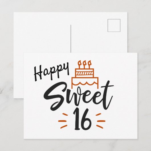 Gelukkige 16e verjaardag briefkaart (Voorkant / Achterkant)
