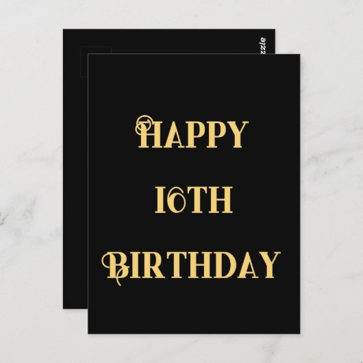 Gelukkige 16e Verjaardag Goud Geel Zestien Custom Briefkaart (Voorkant / Achterkant)