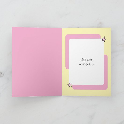 Gelukkige 16e verjaardag naam roze geel kaart (Binnen)