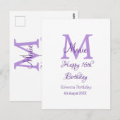 Gelukkige 16e verjaardag paarse naam monogram mode briefkaart (Voorkant / Achterkant)