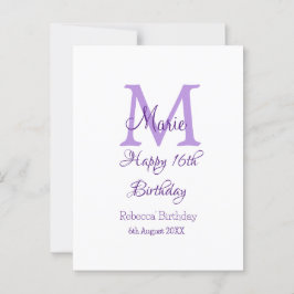 Gelukkige 16e verjaardag paarse naam monogram mode briefkaart
