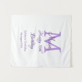 Gelukkige 16e verjaardag paarse voeg naam monogram wandkleed (Voorkant (horizontaal))
