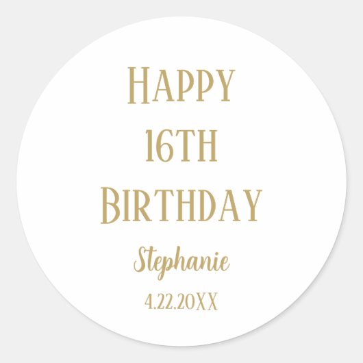 Gelukkige 16e Verjaardag Zestien Goud Custom Age N Ronde Sticker (Voorkant)