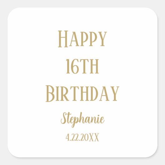 Gelukkige 16e Verjaardag Zestien Goud Custom Age N Vierkante Sticker (Voorkant)