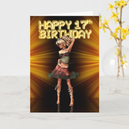 Gelukkige 17e Verjaardag Tiener ster op het podium Kaart (Gele Bloem)