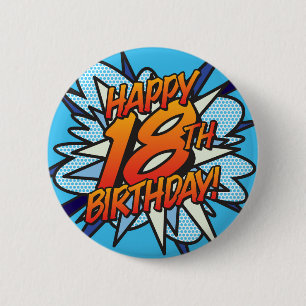 GELUKKIGE 18DE VERJAARDAG Leuk Retro Stripboek Ronde Button 5,7 Cm