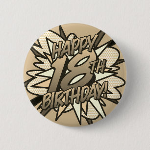 GELUKKIGE 18DE VERJAARDAG Vintage Pret Retro Strip Ronde Button 5,7 Cm
