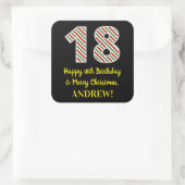 Gelukkige 18de Verjaardag & Vrolijk Kerstmis, Doua Vierkante Sticker (Tas)