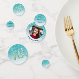 Gelukkige 18e Verjaardag Chic Blauwgroen Blue Glit Confetti