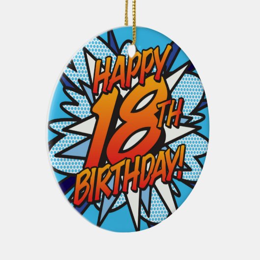 GELUKKIGE 18E VERJAARDAG Foto Fun Retro Stripboek Keramisch Ornament (Rechts)