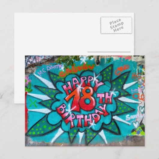 Gelukkige 18e verjaardag Graffiti Briefkaart (Voorkant / Achterkant)