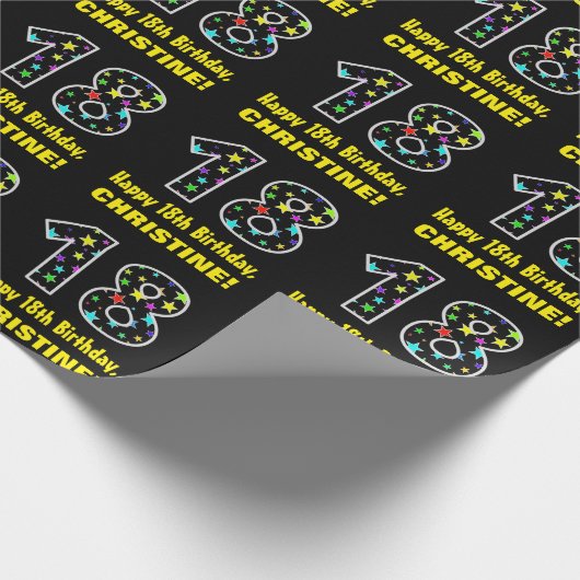 Gelukkige 18e verjaardag, Leuk Kleurrijk Sterren P Cadeaupapier (Hoek)