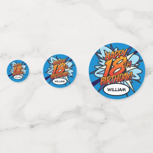 GELUKKIGE 18E VERJAARDAG Leuk Retro Stripboek Confetti (Voorkanten)