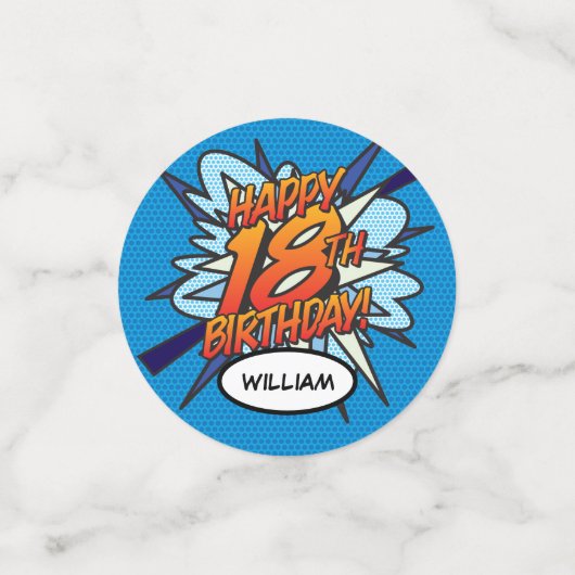 GELUKKIGE 18E VERJAARDAG Leuk Retro Stripboek Confetti (Kleine voorkant)