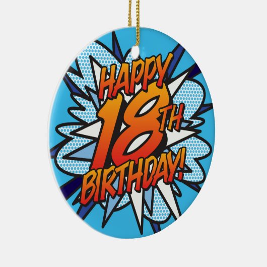 GELUKKIGE 18E VERJAARDAG Leuk Retro Stripboek Keramisch Ornament (Rechts)