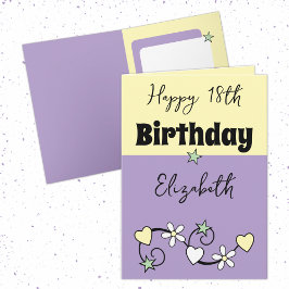 Gelukkige 18e verjaardag naam paarse geel kaart