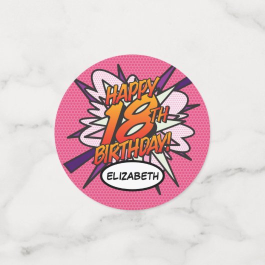 GELUKKIGE 18E VERJAARDAG Pink Fun Retro Stripboek Confetti (Kleine voorkant)