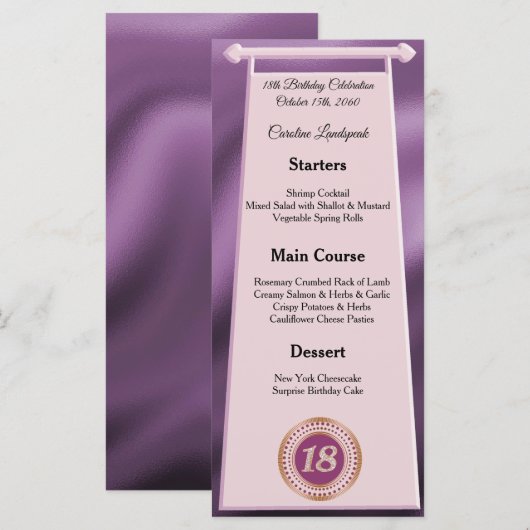 Gelukkige 18e Verjaardag Roos Gouden Glitter Folie Menu (Voorkant / Achterkant)