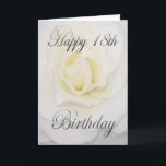 Gelukkige 18e verjaardag witte bloem kaart<br><div class="desc">Een korte foto van een mooie witte bloem met een Birthday-groet,  van martinspixs.</div>
