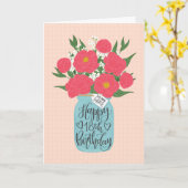 Gelukkige 18e Verjaardag Zuster w / Mason Jar of F Kaart (Gele Bloem)