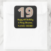 Gelukkige 19de Verjaardag & Vrolijk Kerstmis, Doua Vierkante Sticker (Tas)